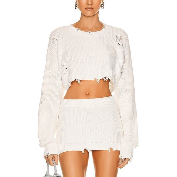 Ser.O.Ya Cropped White Cotton Devin Sweater Size S